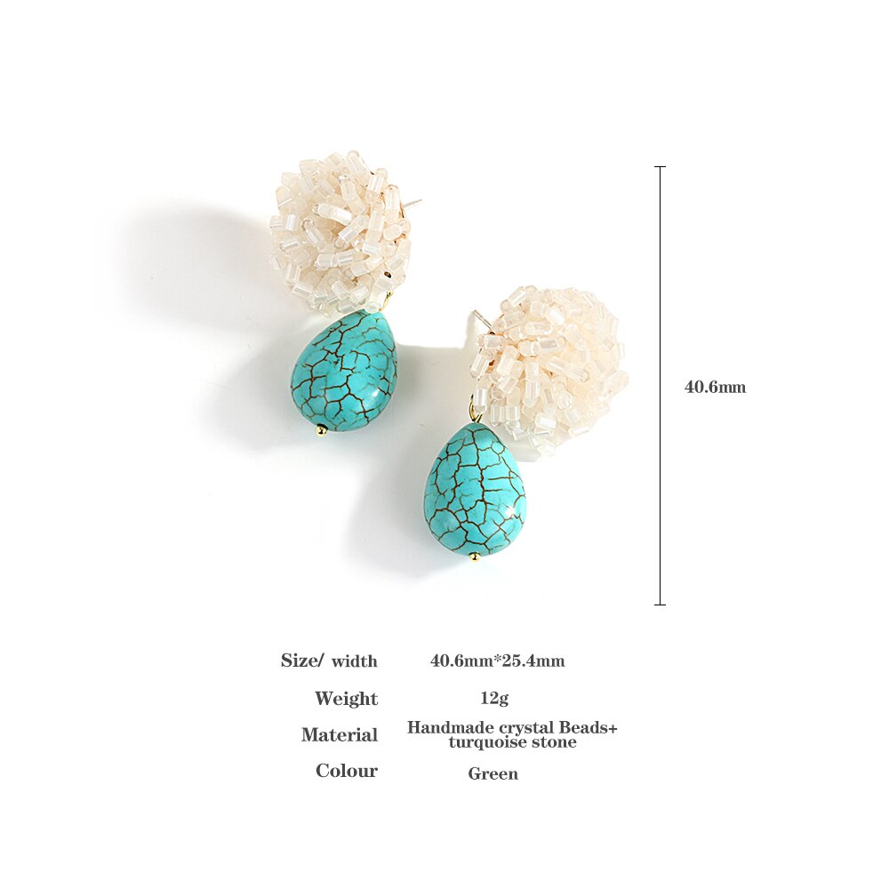 Elegant White Beads and Blue Stone Flower Drop Earrings