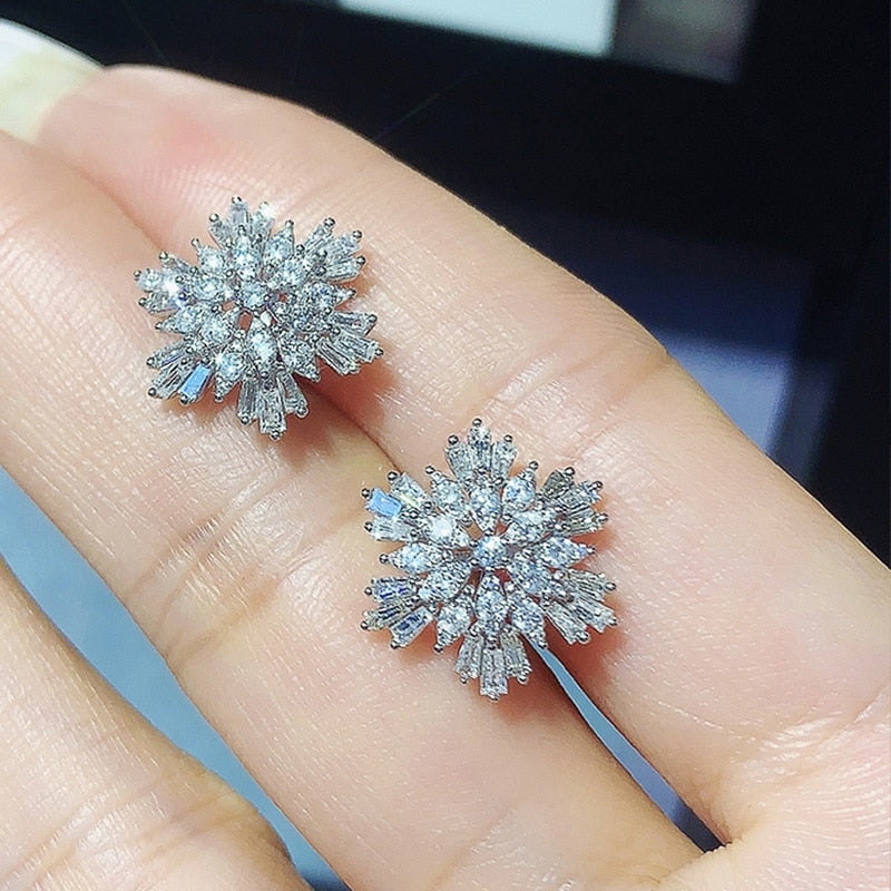 Floral Geometric Cubic Zirconia Stud Earrings