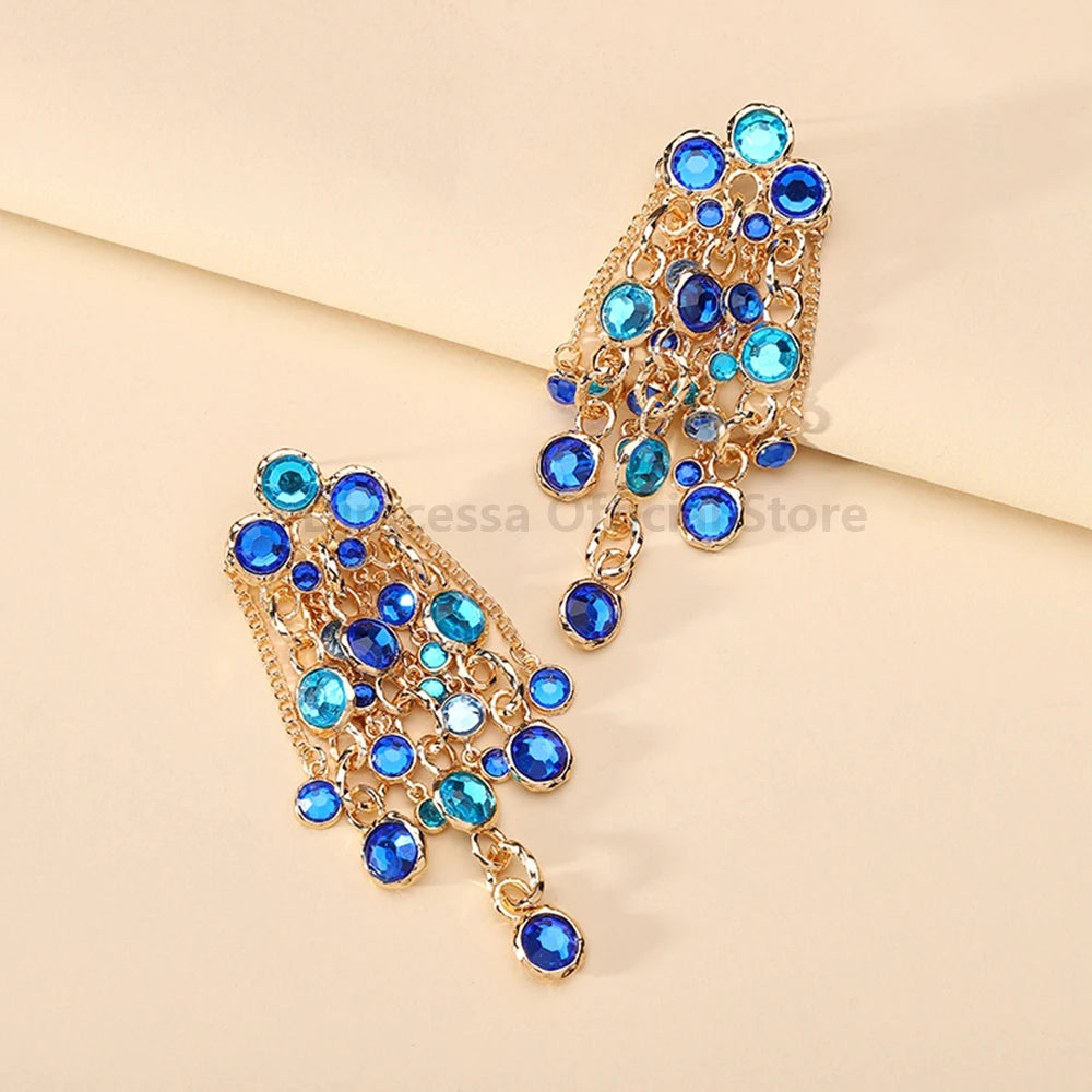 Luxurious Crystal Inlay Tassel Drop Earrings for Weddings and Parties