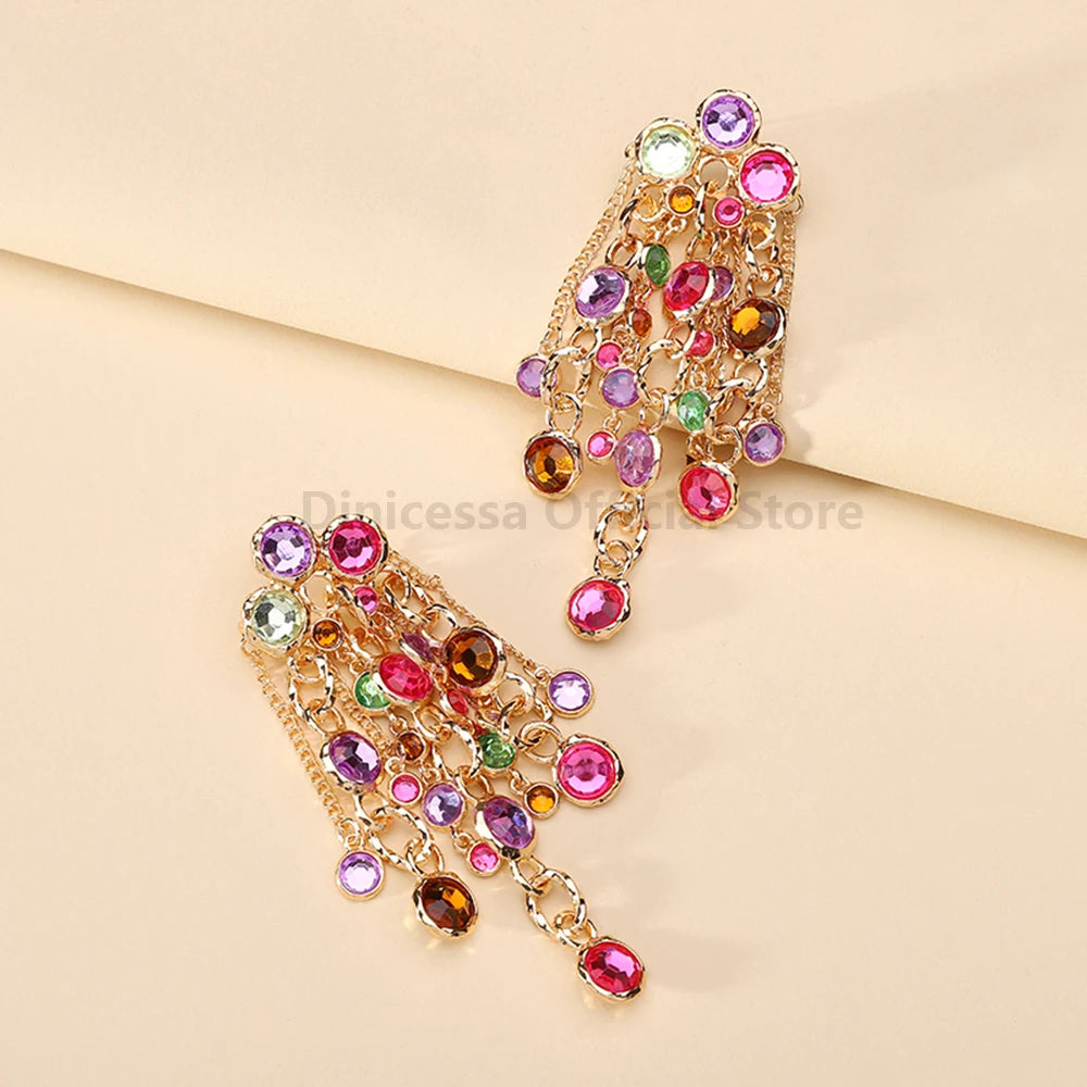 Luxurious Crystal Inlay Tassel Drop Earrings for Weddings and Parties