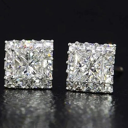 Floral Geometric Cubic Zirconia Stud Earrings