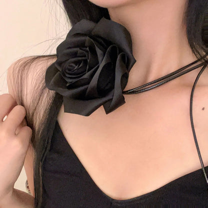 Satin Flower Pendant Necklace Choker