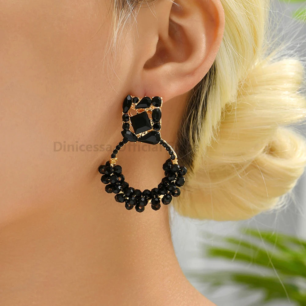 Vintage Bohemian Style Drop Earrings with Glass Beads and Zinc Alloy