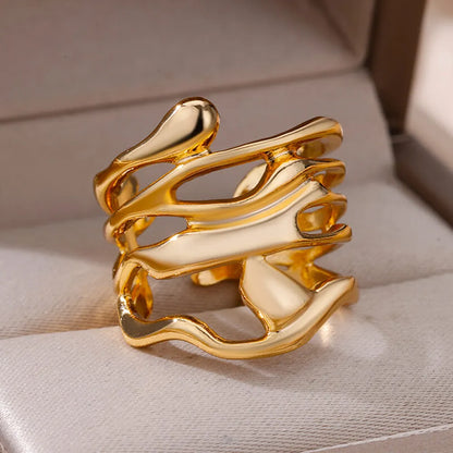 Gold Stainless Steel Hollow Wide Open Ring