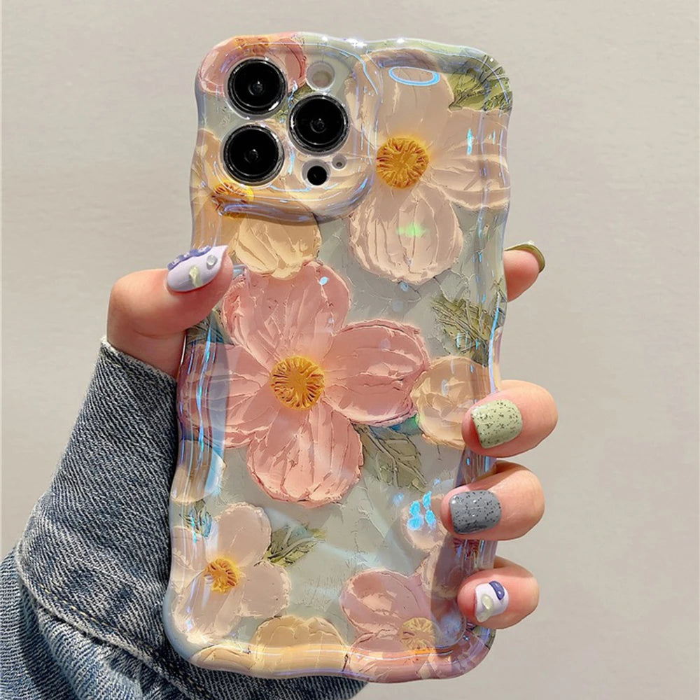 Vintage Floral Oil Painting Phone Case for iPhone 11, 12, 13, 14, 15, and 16 Pro Max – Elegant Shockproof Silicone Cover with Artistic Flower Design