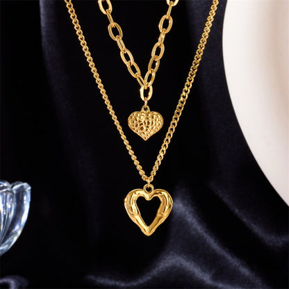 Gold Stainless Steel Heart Pendant Necklace