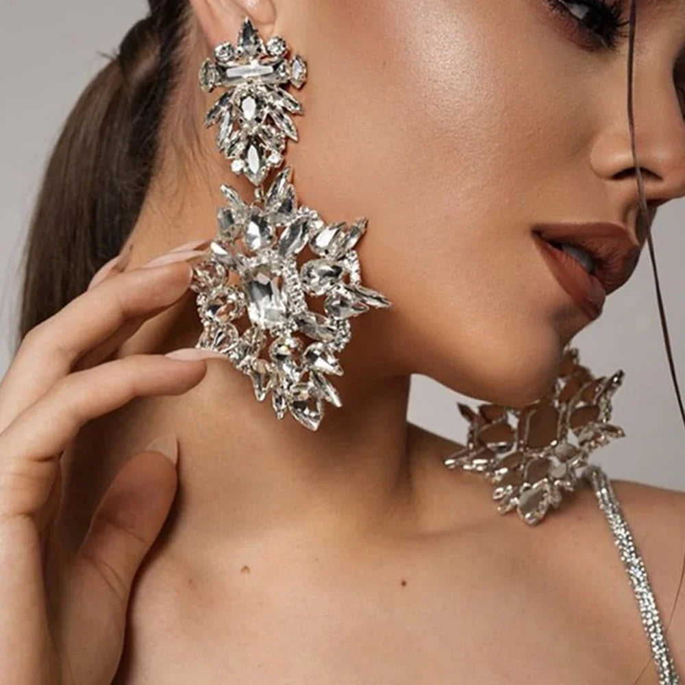 Luxury Geometric Rhinestone Dangle Earrings