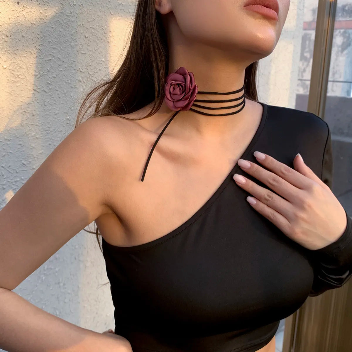 Big Rose Flower Velvet Clavicle Necklace Choker
