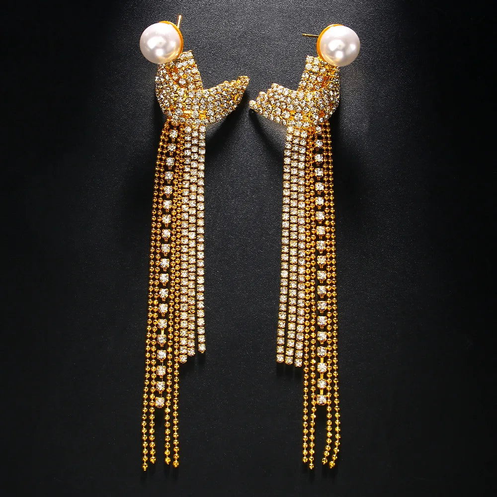 Elegant Long Tassel Rhinestone Drop Earrings Wedding Jewelry