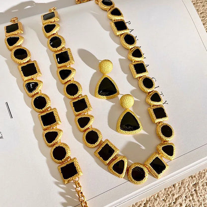 Modern Black Gold Necklace, Earrings and bracelet Jewelry Set