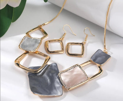 Trendy Modern Enamel Chain Necklace Earrings Jewelry Set