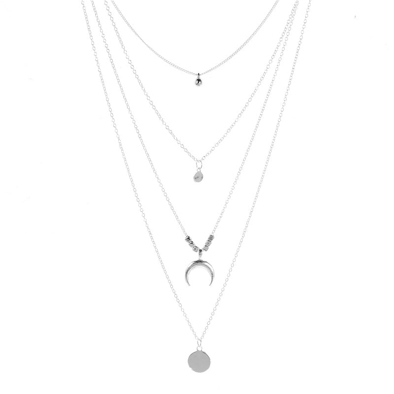 Crystal Zircon Heart Star Charm Layered Pendant Necklace Set