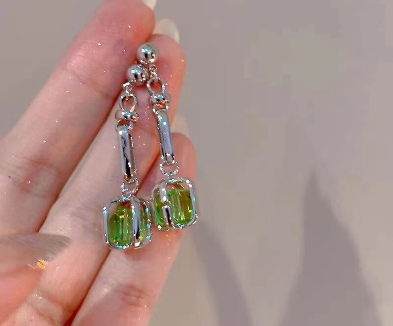 Emerald Geometric Zircon Drop Earrings