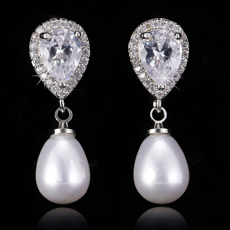 Elegant Simulated Pearl and Cubic Zirconia Jewelry Set