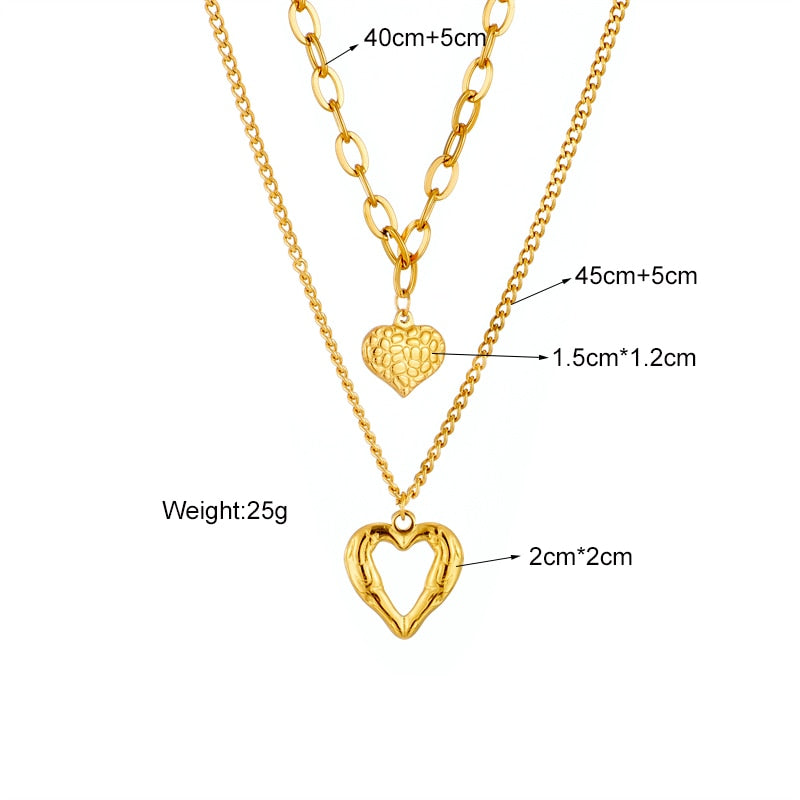 Gold Stainless Steel Heart Pendant Necklace