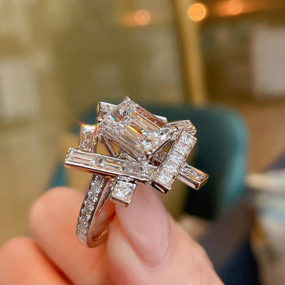 Sparkling CZ Geometric Ring