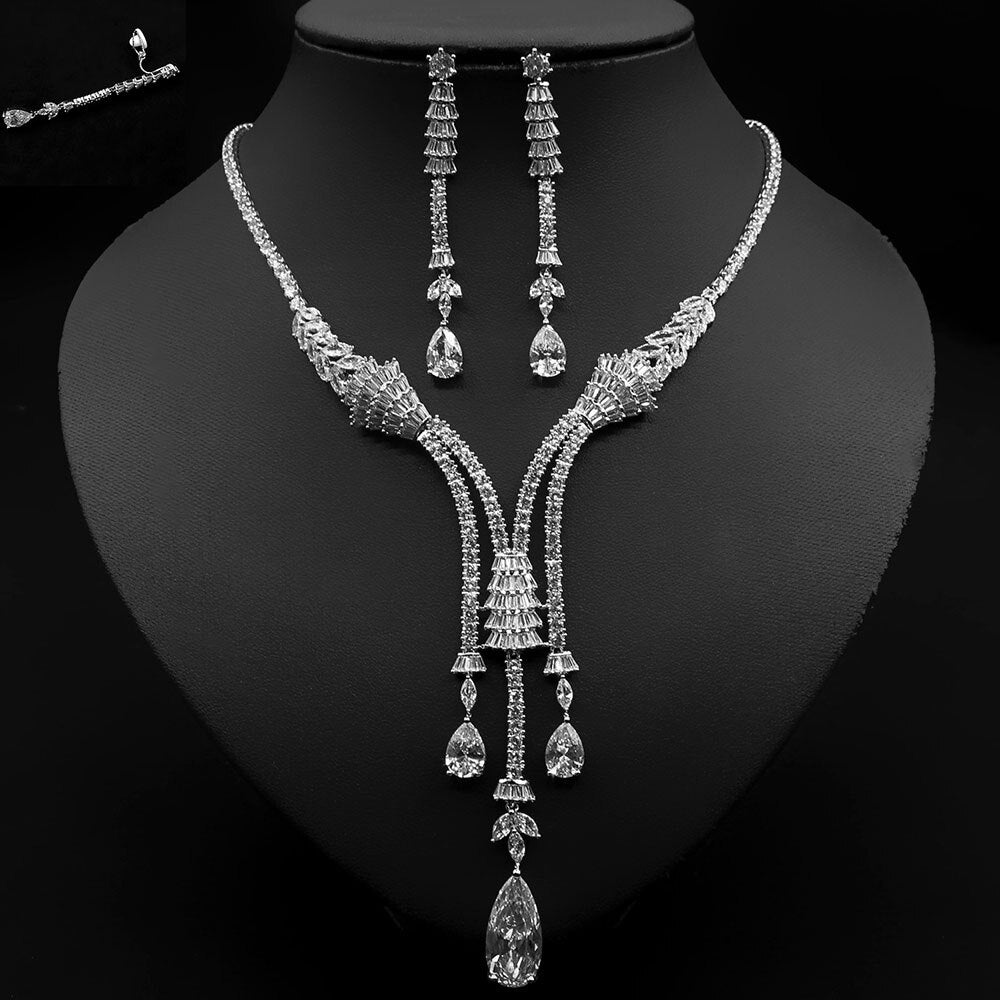 Elegant Zircon Water Drop Bridal Jewelry Set