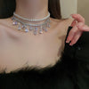 Elegant Pearl Tassel Water Drop Necklace Choker with Zircon Crystals