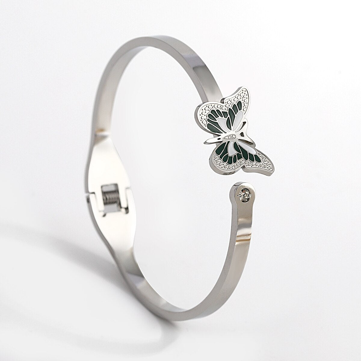 Butterfly Charm Stainless Steel Bangle Bracelets with Vintage Elegance