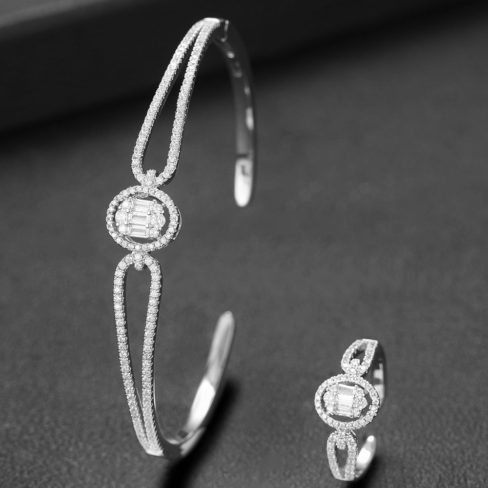 Luxurious Sparkling Platinum Bangle Bracelet