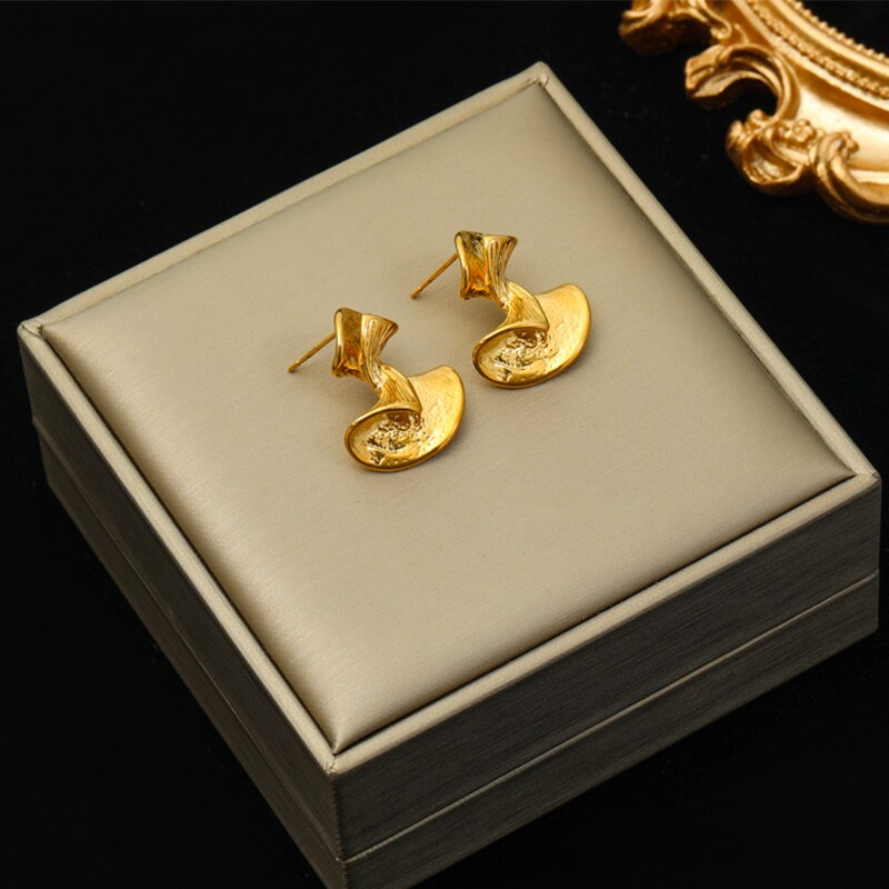 Gold Color Geometric Twist Stainless Steel Earrings