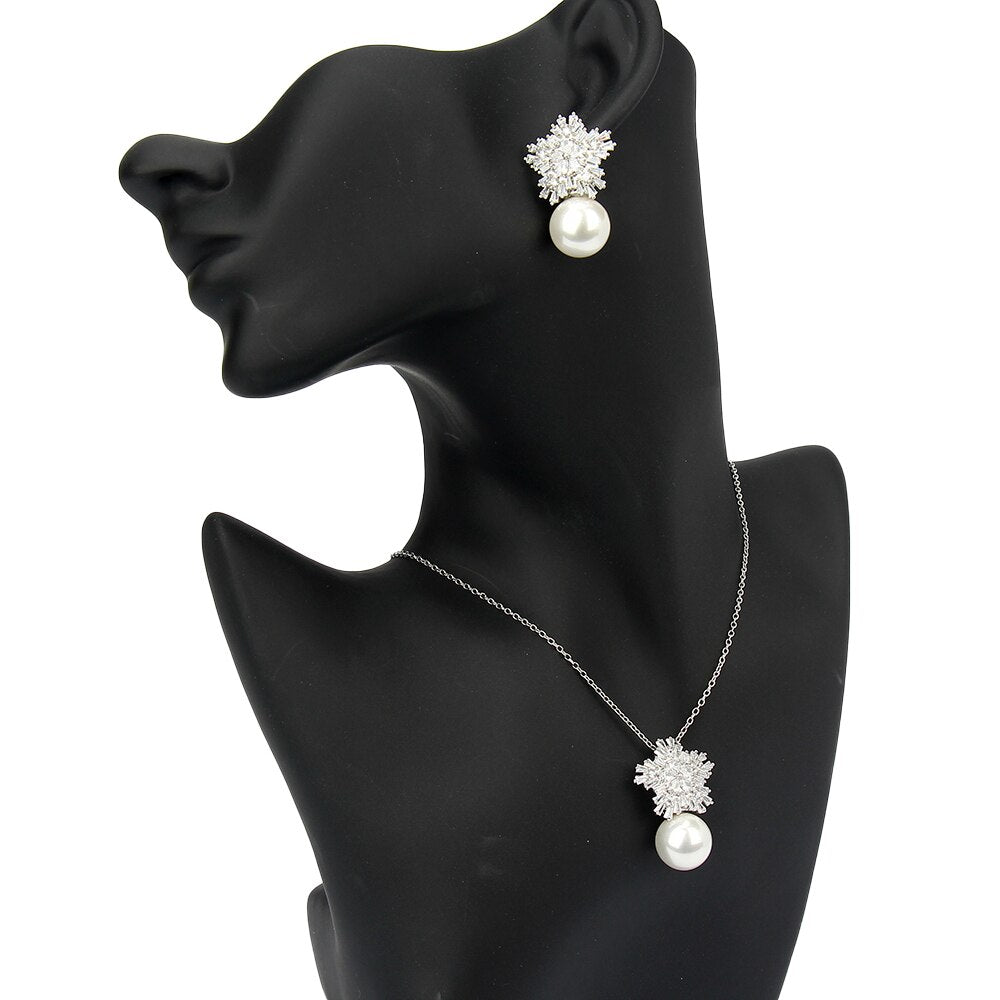 cubic zirconia jewelry set luxury pearl