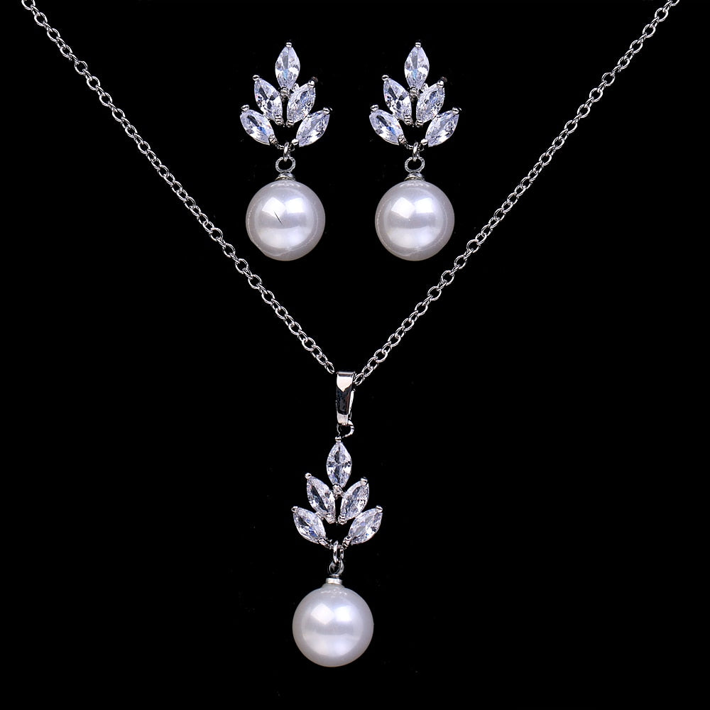 cubic zirconia jewelry set luxury pearl