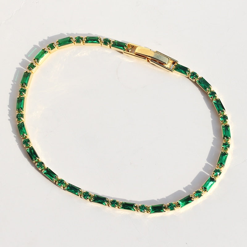 Adjustable Green Cubic Zirconia Tennis Bracelet in 18K Gold Plating