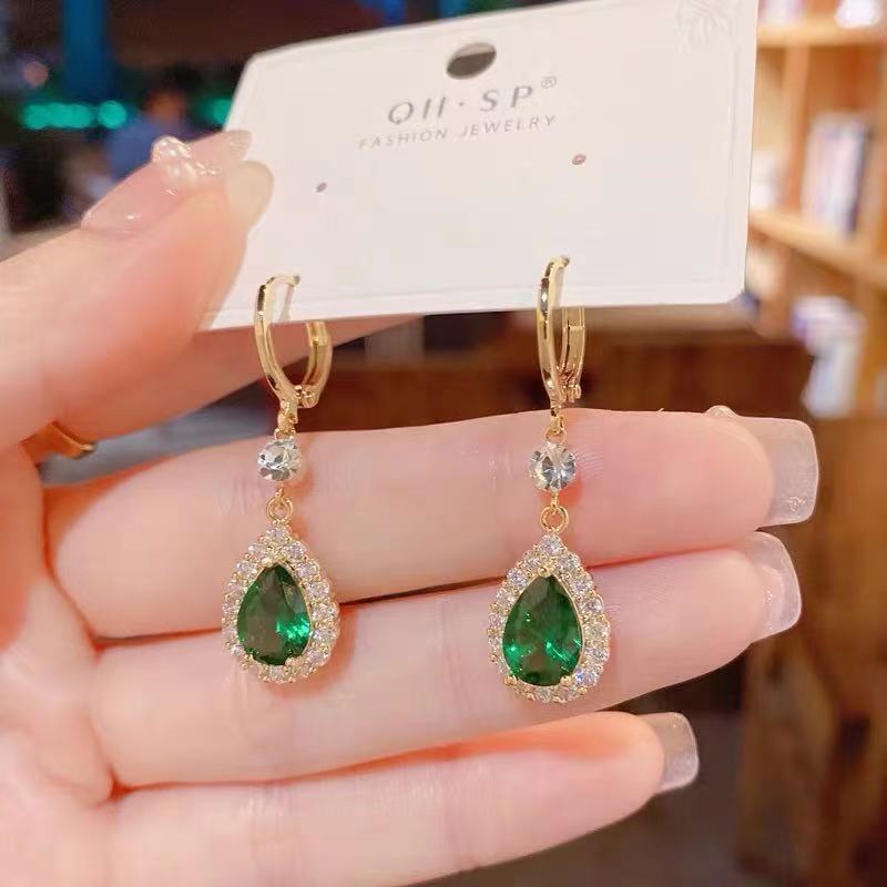 Emerald Geometric Zircon Drop Earrings