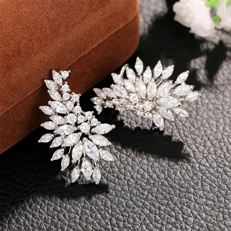 Marquise Vine Cubic Zirconia Ear Climbers – detail view 3