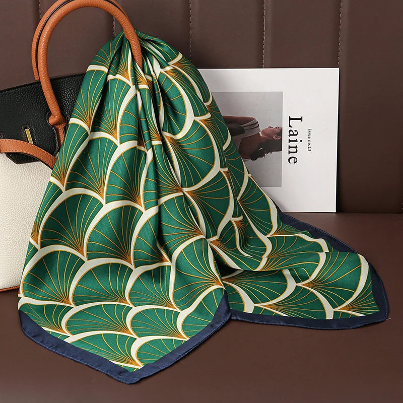 Luxury Satin Silk Square Scarf for Women, Printed Fashion Wrap, Shawl, Neckerchief