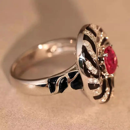 Crimson Nocturne Enamel Ring – detail view 2