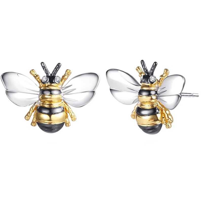 Exquisite Simulated-Pearl Crystal Bee Stud Earrings