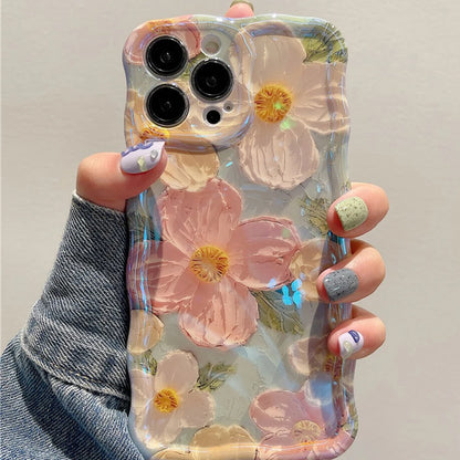 Vintage Floral Oil Painting Phone Case for iPhone 11, 12, 13, 14, 15, and 16 Pro Max – Elegant Shockproof Silicone Cover with Artistic Flower Design