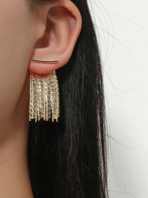 Golden Geometric Tassel Statement Earrings