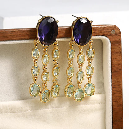 Exquisite Purple Crystal Tassel Earrings