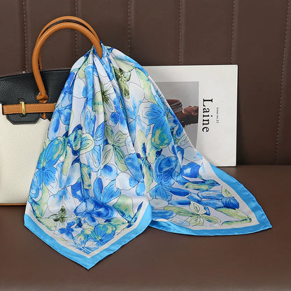 Luxury Satin Silk Square Scarf for Women, Printed Fashion Wrap, Shawl, Neckerchief