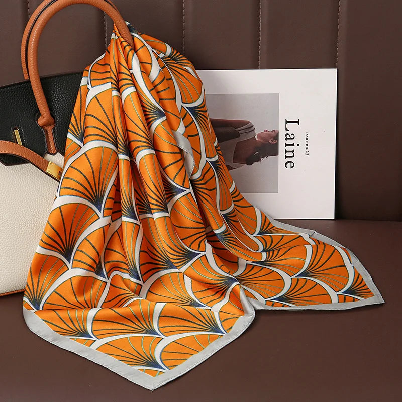 Luxury Satin Silk Square Scarf for Women, Printed Fashion Wrap, Shawl, Neckerchief