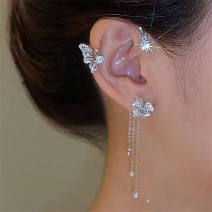 Zircon Butterfly Clip-On Ear Cuffs with Cubic Zirconia