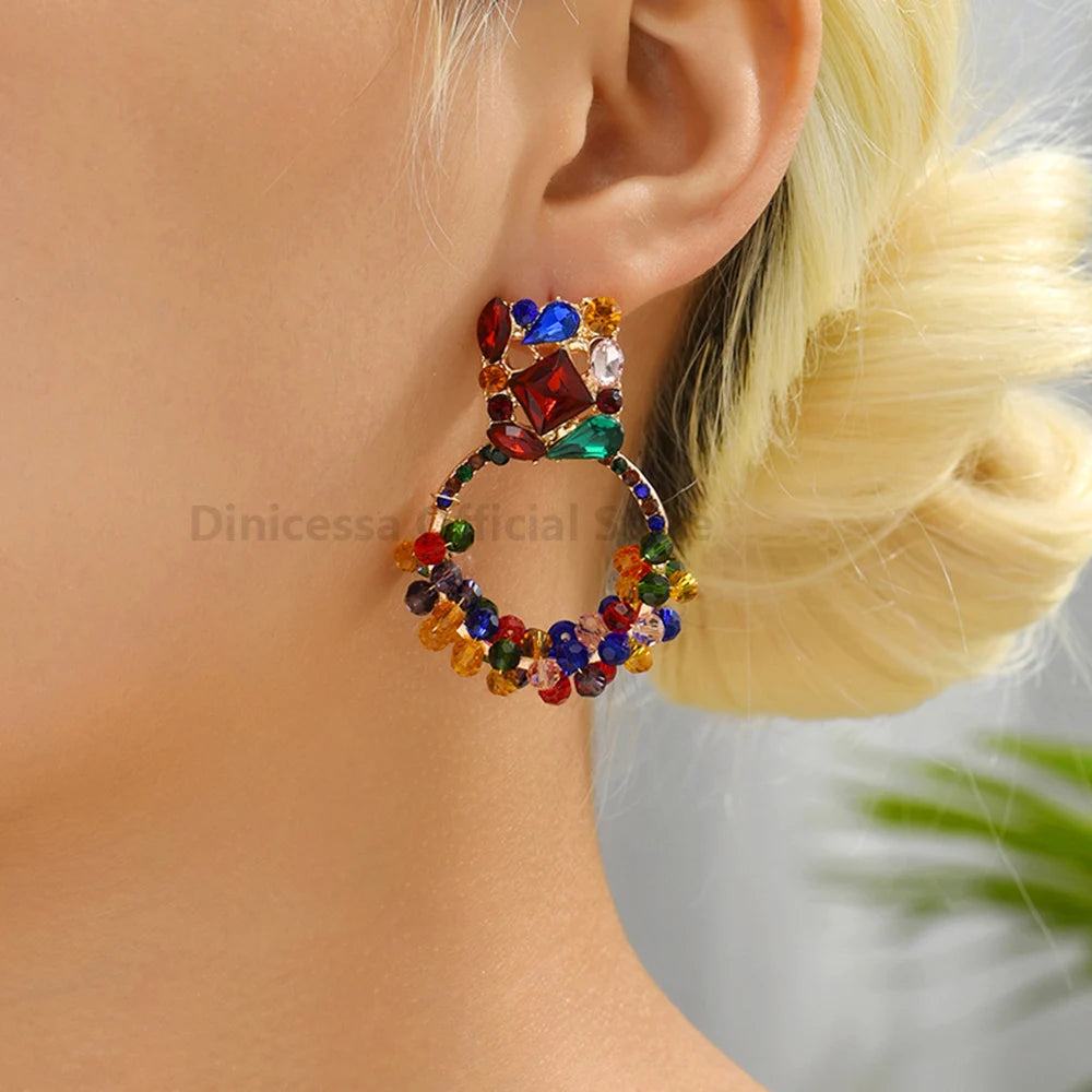Vintage Bohemian Style Drop Earrings with Glass Beads and Zinc Alloy