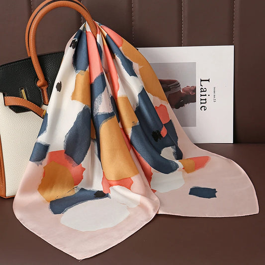 Luxury Satin Silk Square Scarf for Women, Printed Fashion Wrap, Shawl, Neckerchief
