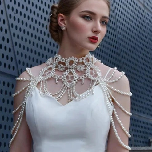 Elegant Handmade Pearl and Bead Wedding Shawl Jacket Bolero With Tassels