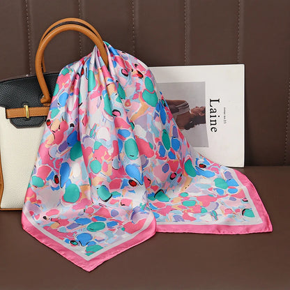 Luxury Satin Silk Square Scarf for Women, Printed Fashion Wrap, Shawl, Neckerchief