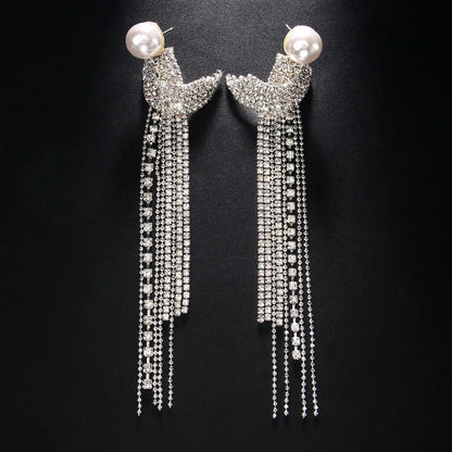 Elegant Long Tassel Rhinestone Drop Earrings Wedding Jewelry