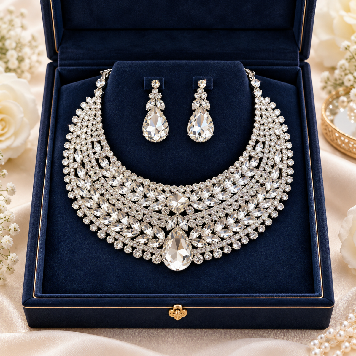 Teardrop Crystal Bridal Necklace & Earrings Set - Jewelry Sets from Glam Duchess