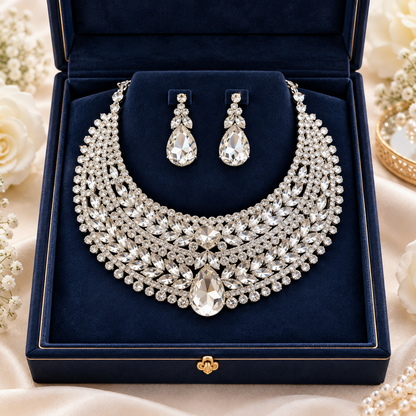Teardrop Crystal Bridal Necklace & Earrings Set - Jewelry Sets from Glam Duchess