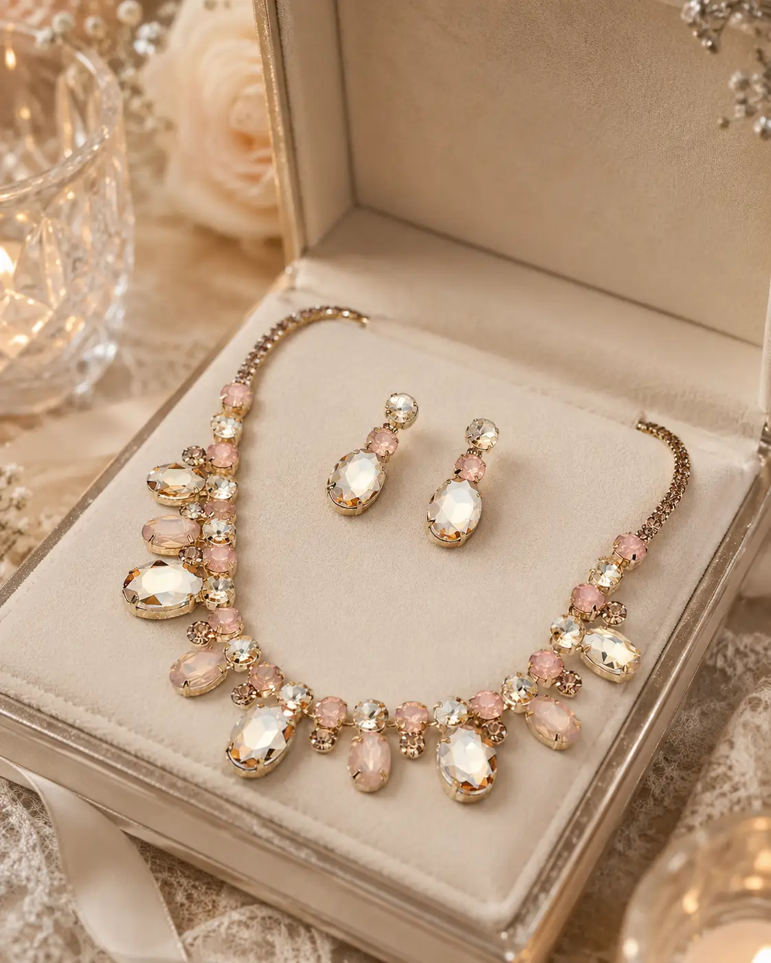 Oval Round Stone Cluster Link Evening Necklace - Jewelry Sets from Glam Duchess