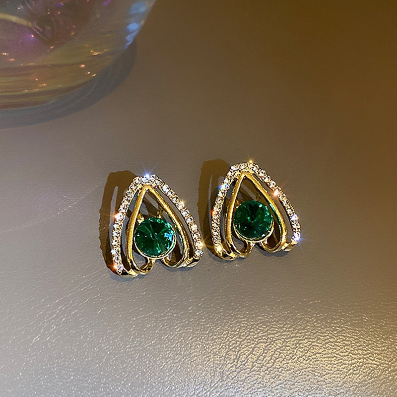 Stunning Green Crystal Square Stud Earrings