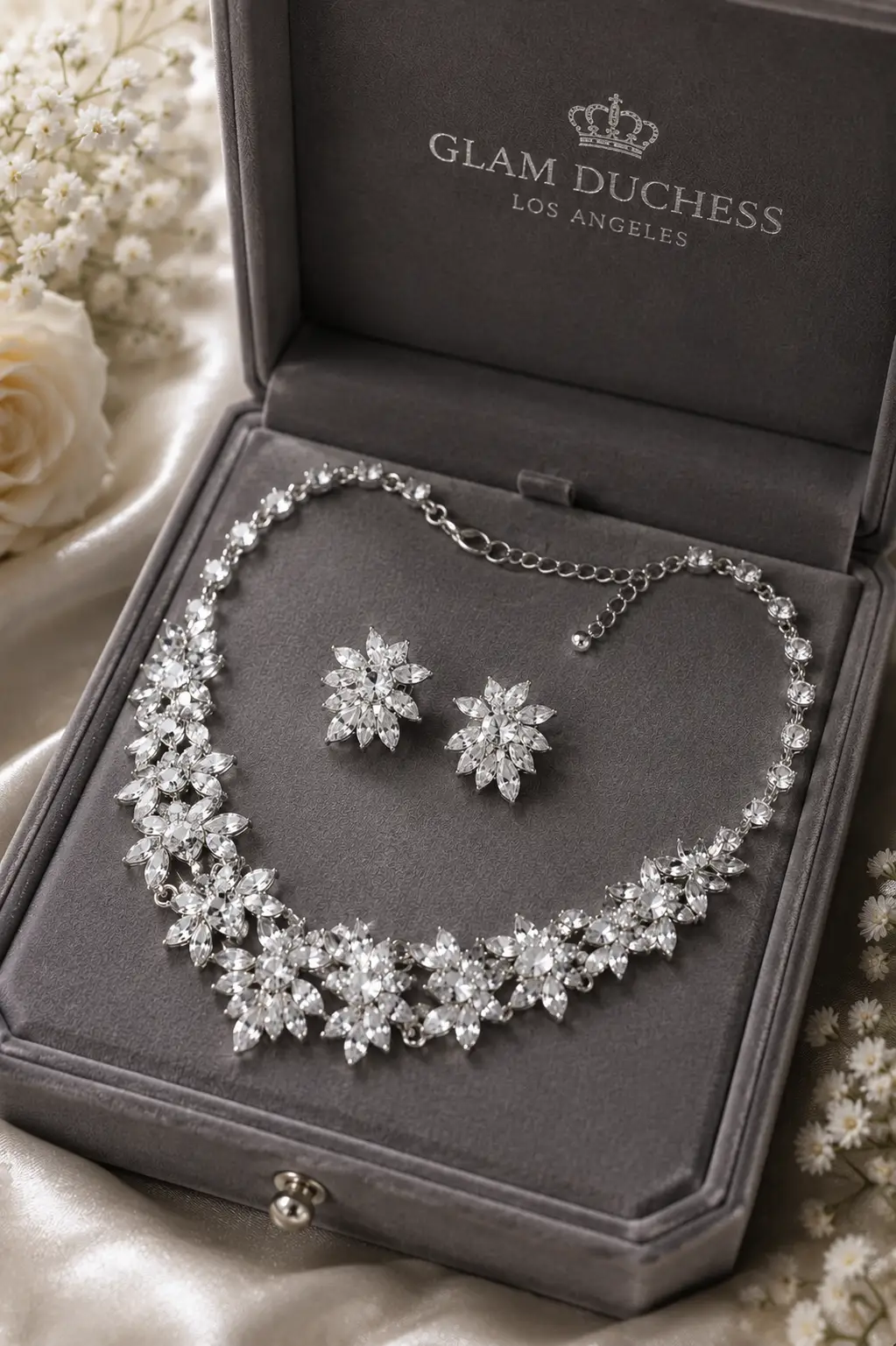 Marquise Stone Cluster Embellished Floral Evening Necklace - Uncategorized from Glam Duchess