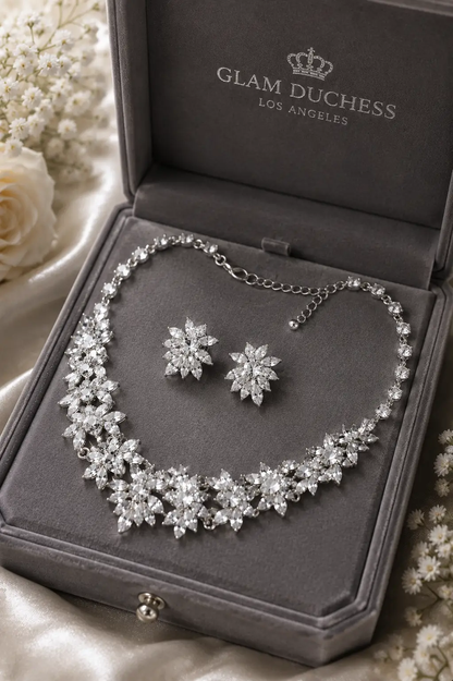 Marquise Stone Cluster Embellished Floral Evening Necklace - Uncategorized from Glam Duchess
